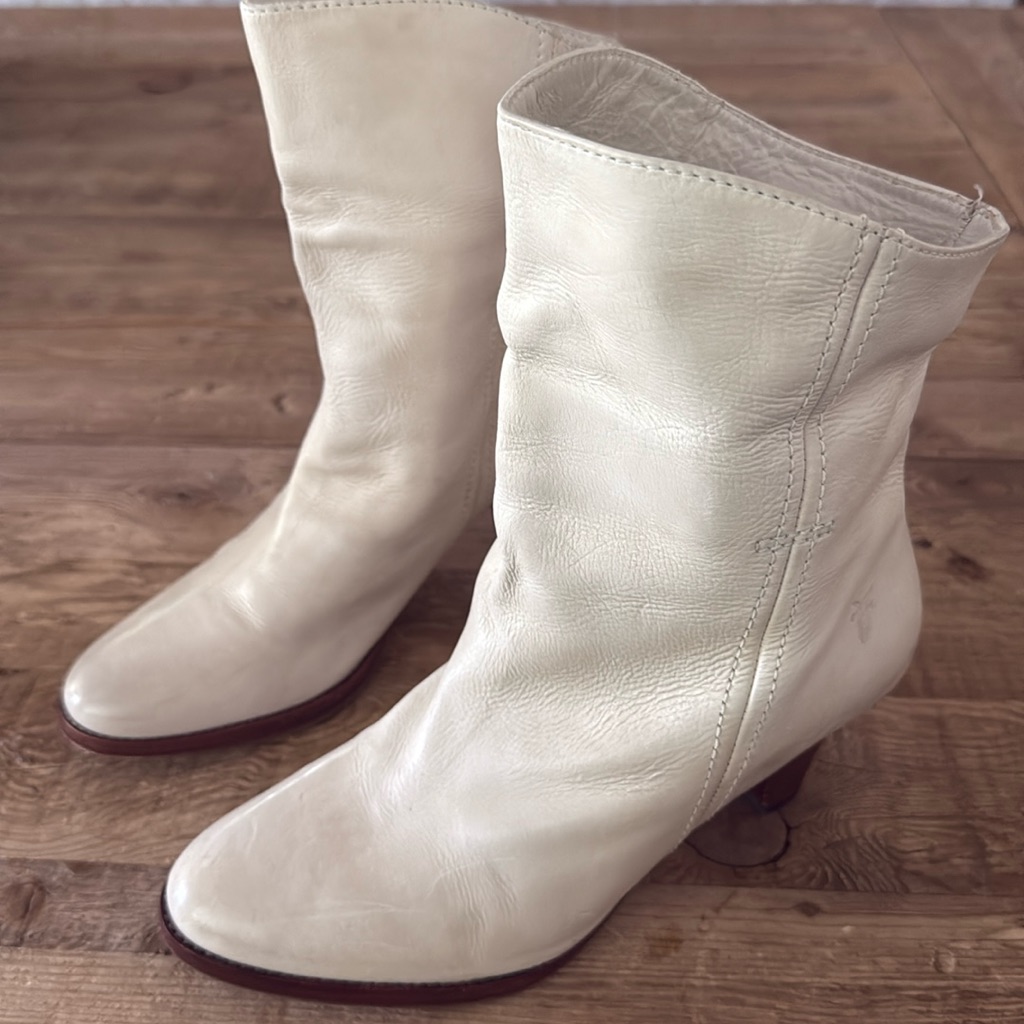 Frye Distressed Leather Booties With Stacked Heel 6